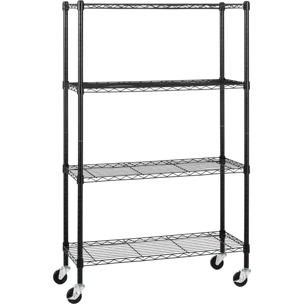 imageAmazon Basics 5Shelf Tower Adjustable Storage Shelving Unit Chrome 16quot D x 16quot W x 54quot HBlack