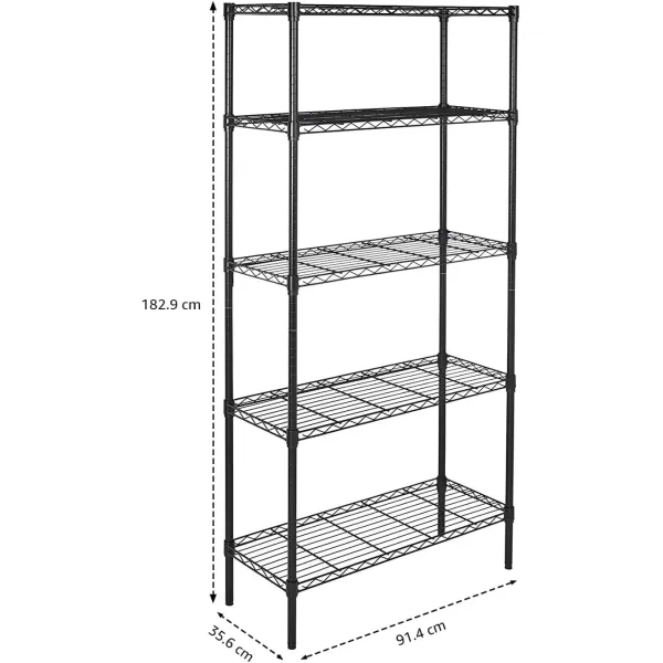 imageAmazon Basics 5Shelf Tower Adjustable Storage Shelving Unit Chrome 16quot D x 16quot W x 54quot HBlack