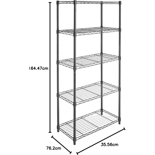 imageAmazon Basics 5Shelf Tower Adjustable Storage Shelving Unit Chrome 16quot D x 16quot W x 54quot HBlack