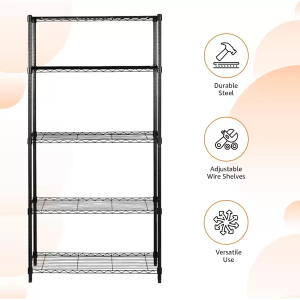 imageAmazon Basics 5Shelf Tower Adjustable Storage Shelving Unit Chrome 16quot D x 16quot W x 54quot HBlack