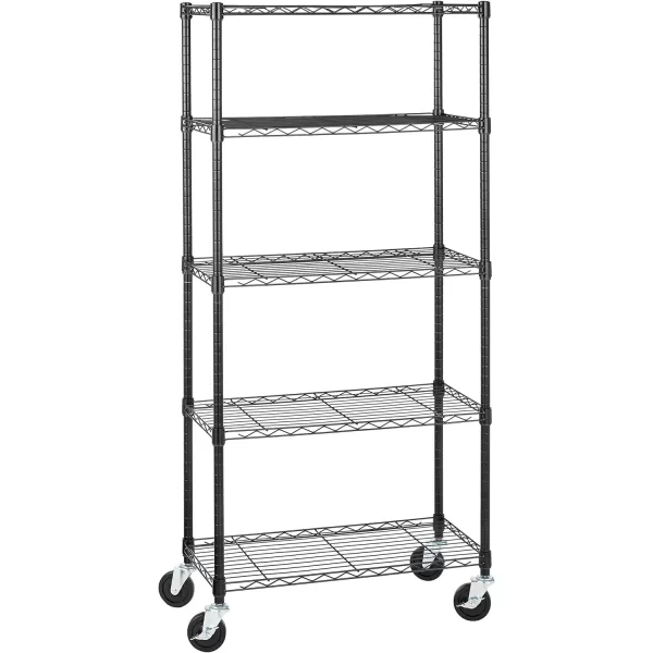 imageAmazon Basics 5Shelf Tower Adjustable Storage Shelving Unit Chrome 16quot D x 16quot W x 54quot HBlack