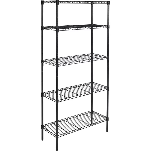 imageAmazon Basics 5Shelf Tower Adjustable Storage Shelving Unit Chrome 16quot D x 16quot W x 54quot HBlack