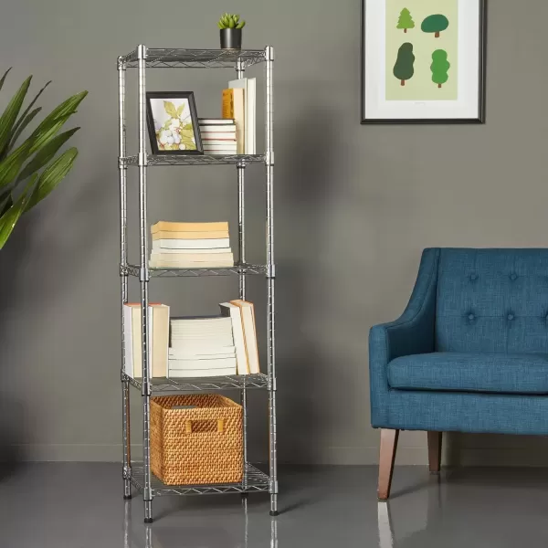 imageAmazon Basics 5Shelf Tower Adjustable Storage Shelving Unit Chrome 16quot D x 16quot W x 54quot HChrome