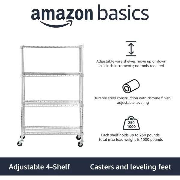 imageAmazon Basics 5Shelf Tower Adjustable Storage Shelving Unit Chrome 16quot D x 16quot W x 54quot HChrome