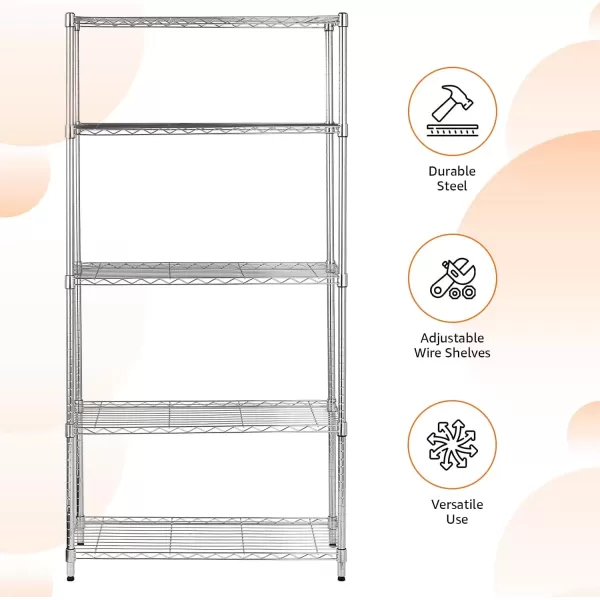 imageAmazon Basics 5Shelf Tower Adjustable Storage Shelving Unit Chrome 16quot D x 16quot W x 54quot HChrome