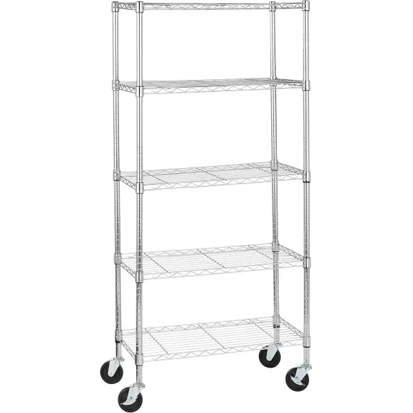 imageAmazon Basics 5Shelf Tower Adjustable Storage Shelving Unit Chrome 16quot D x 16quot W x 54quot HChrome