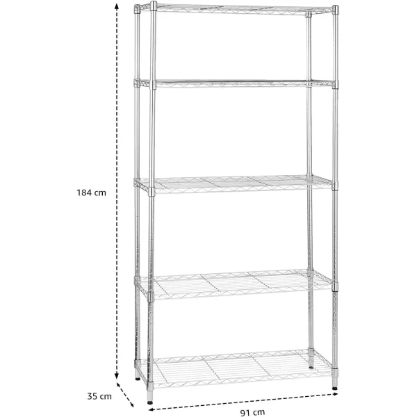 imageAmazon Basics 5Shelf Tower Adjustable Storage Shelving Unit Chrome 16quot D x 16quot W x 54quot HChrome