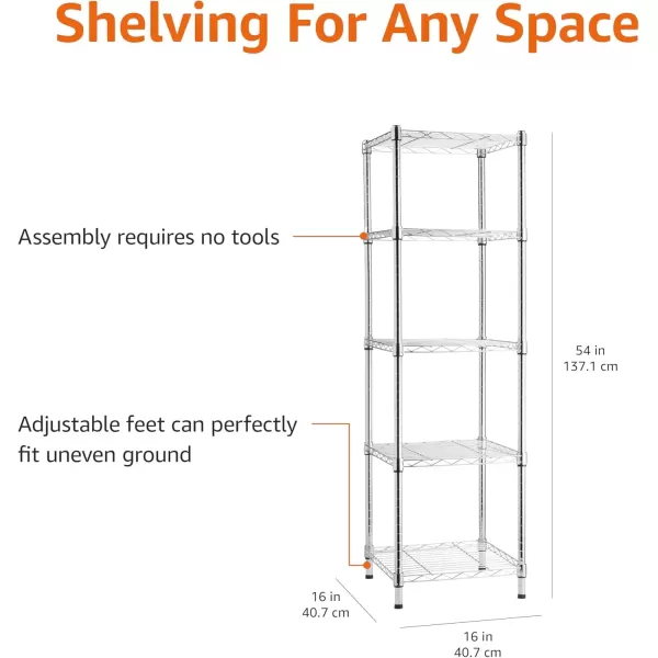 imageAmazon Basics 5Shelf Tower Adjustable Storage Shelving Unit Chrome 16quot D x 16quot W x 54quot HChrome