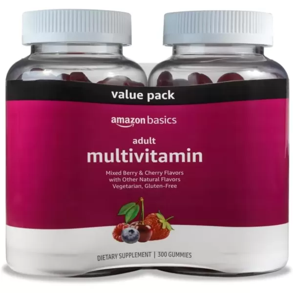 imageAmazon Basics Adult Multivitamin for Men ampamp Women 300 Gummies with Vitamins A C D E B6 and B12 150 Count Pack of 2 150 Day Supply Previously Solimo150 Count Pack of 2