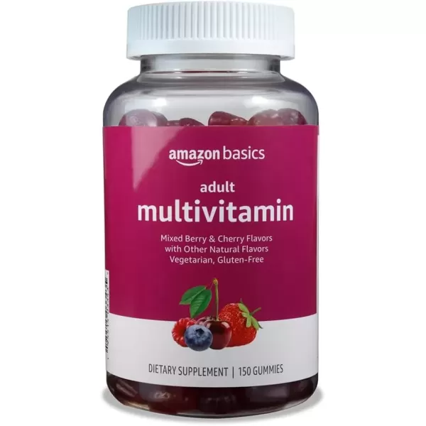 imageAmazon Basics Adult Multivitamin for Men ampamp Women 300 Gummies with Vitamins A C D E B6 and B12 150 Count Pack of 2 150 Day Supply Previously Solimo150 Count Pack of 1