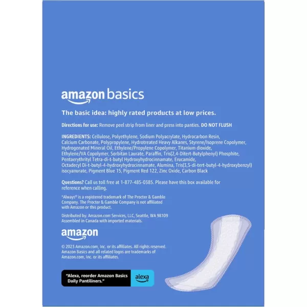 imageAmazon Basics Daily Pantiliner Long Length Unscented 40 Count 1 Pack Previously SolimoRegular