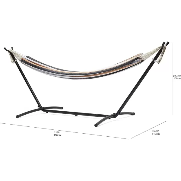 imageAmazon Basics Double 2 Person Heavy Duty Hammock with Space Saving Steel Stand and Carrying Case 470lb Capacity Multicolor 118 L x 461 W x 394 H inchesMulti Color