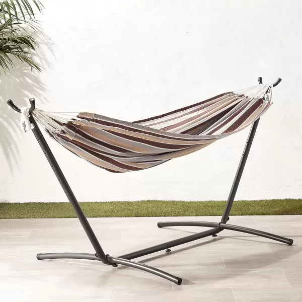 imageAmazon Basics Double 2 Person Heavy Duty Hammock with Space Saving Steel Stand and Carrying Case 470lb Capacity Multicolor 118 L x 461 W x 394 H inchesCream Wave