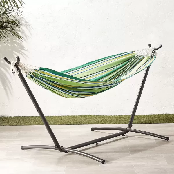 imageAmazon Basics Double 2 Person Heavy Duty Hammock with Space Saving Steel Stand and Carrying Case 470lb Capacity Multicolor 118 L x 461 W x 394 H inchesVigor Green