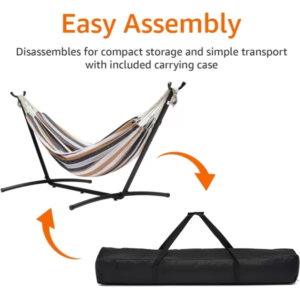 imageAmazon Basics Double 2 Person Heavy Duty Hammock with Space Saving Steel Stand and Carrying Case 470lb Capacity Multicolor 118 L x 461 W x 394 H inchesMulti Color