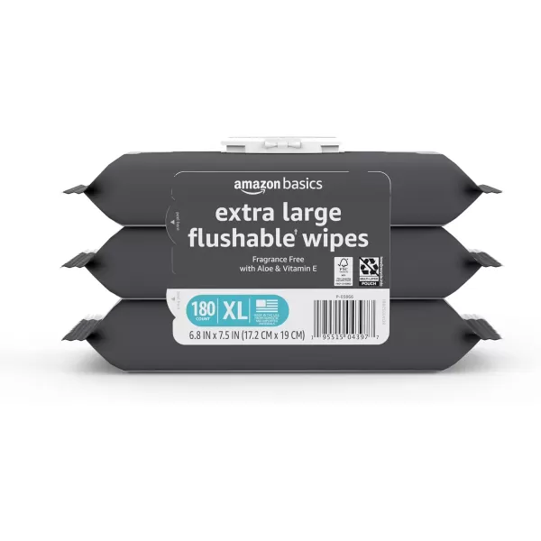 imageAmazon Basics Extra Large Flushable Wipes 60ct Pack of 360 Count Pack of 3