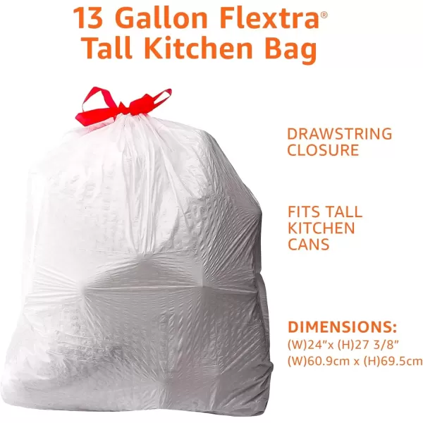 imageAmazon Basics Flextra Tall Kitchen Drawstring Trash Bags 13 Gallon Unscented 50 Count Pack of 1120 Count Pack of 1