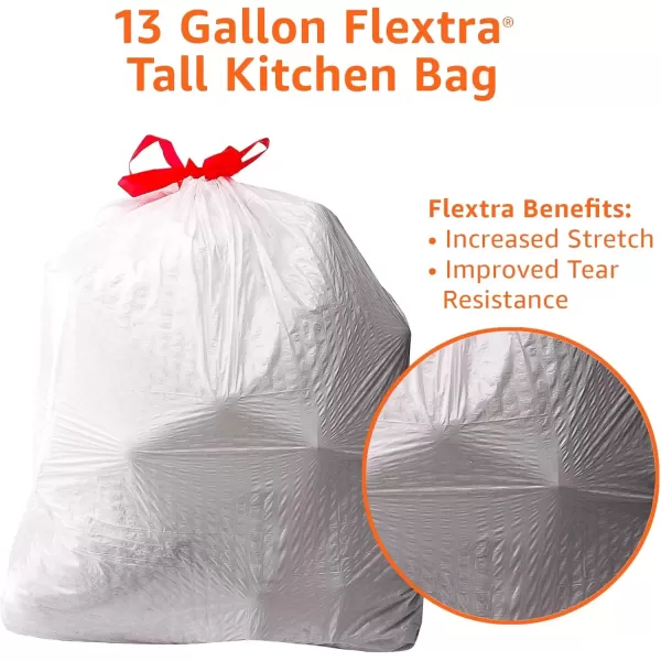 imageAmazon Basics Flextra Tall Kitchen Drawstring Trash Bags 13 Gallon Unscented 50 Count Pack of 1120 Count Pack of 1