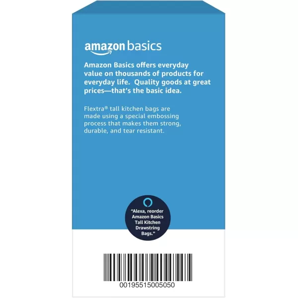 imageAmazon Basics Flextra Tall Kitchen Drawstring Trash Bags 13 Gallon Unscented 50 Count Pack of 190 Count Pack of 1