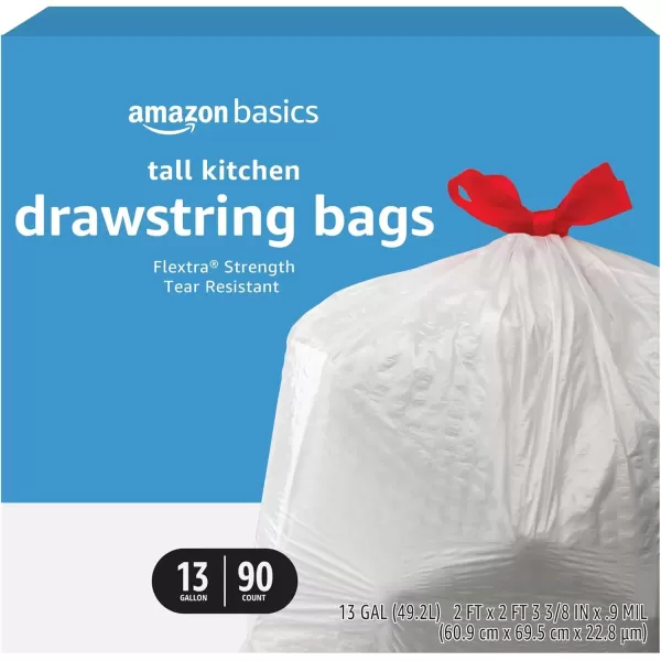 imageAmazon Basics Flextra Tall Kitchen Drawstring Trash Bags 13 Gallon Unscented 50 Count Pack of 190 Count Pack of 1