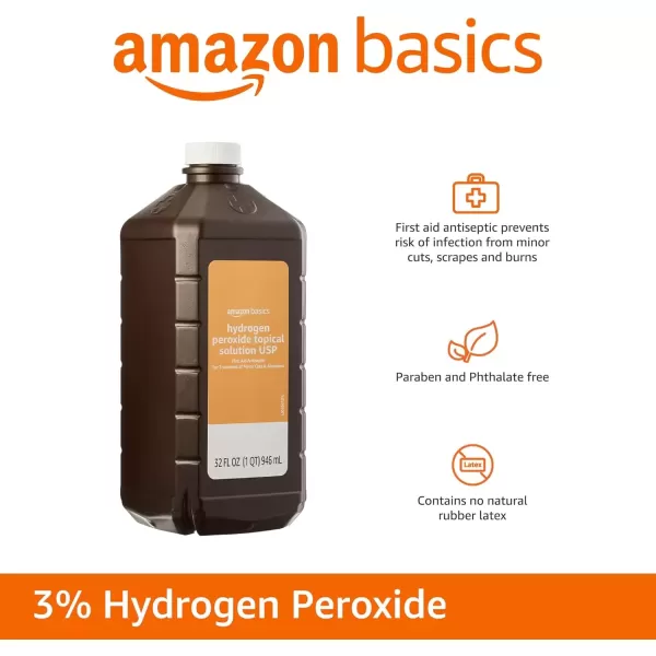 imageAmazon Basics Hydrogen Peroxide Topical Solution USP Unflavored 32 Fl Oz Pack of 632 Fl Oz Pack of 6