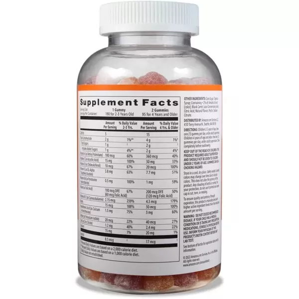 imageAmazon Basics Kids Multivitamin Gummies Orange Cherry ampamp Strawberry 190 Count Previously Solimo190 Count Pack of 1