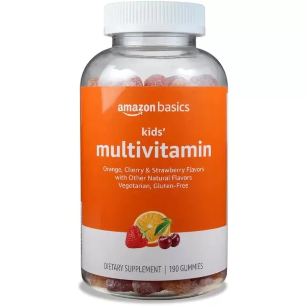 imageAmazon Basics Kids Multivitamin Gummies Orange Cherry ampamp Strawberry 190 Count Previously Solimo190 Count Pack of 1