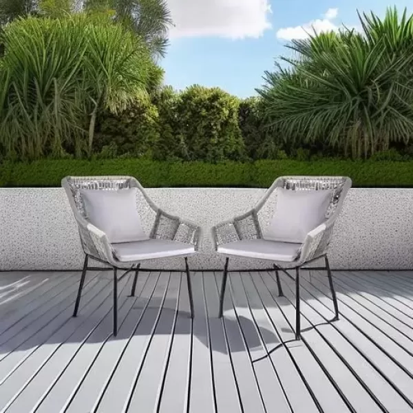 imageAmazon Basics Outdoor All Weather Rope Club Chair with Steel Frame and Cushions 2 Pack 2756 x 2913 x 3386 inches GreyGrey