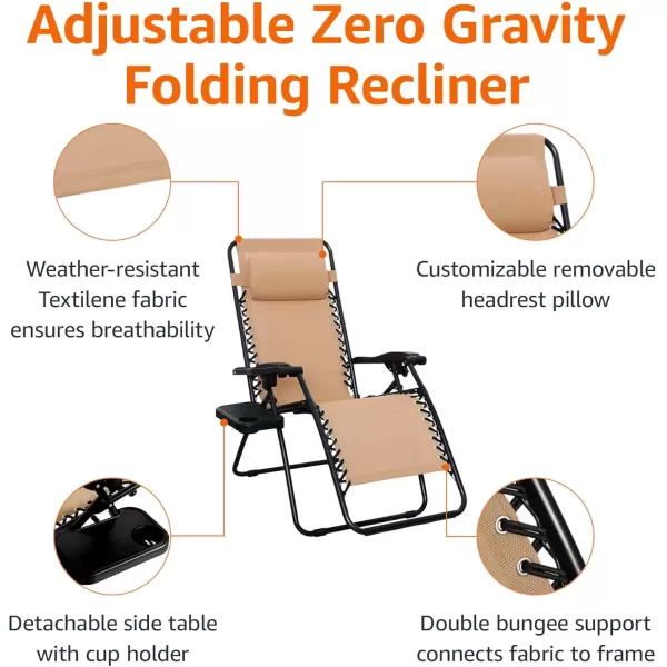 imageAmazon Basics Outdoor Textilene Adjustable Zero Gravity Folding Reclining Lounge Chair with Pillow 26quot Navy BlueBeige