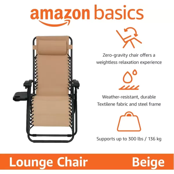 imageAmazon Basics Outdoor Textilene Adjustable Zero Gravity Folding Reclining Lounge Chair with Pillow 26quot Navy BlueBeige