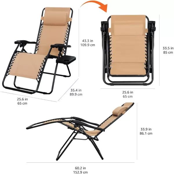 imageAmazon Basics Outdoor Textilene Adjustable Zero Gravity Folding Reclining Lounge Chair with Pillow 26quot Navy BlueBeige