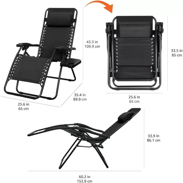 imageAmazon Basics Outdoor Textilene Adjustable Zero Gravity Folding Reclining Lounge Chair with Pillow 26quot Navy BlueBlack