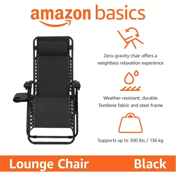 imageAmazon Basics Outdoor Textilene Adjustable Zero Gravity Folding Reclining Lounge Chair with Pillow 26quot Navy BlueBlack