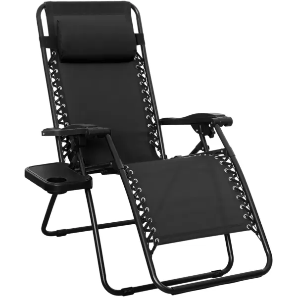 imageAmazon Basics Outdoor Textilene Adjustable Zero Gravity Folding Reclining Lounge Chair with Pillow 26quot Navy BlueBlack