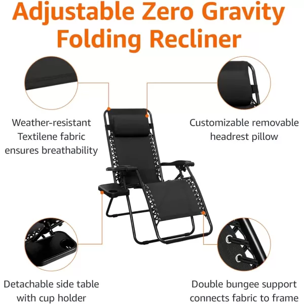 imageAmazon Basics Outdoor Textilene Adjustable Zero Gravity Folding Reclining Lounge Chair with Pillow 26quot Navy BlueBlack