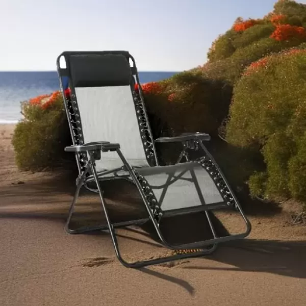 imageAmazon Basics Outdoor Textilene Adjustable Zero Gravity Folding Reclining Lounge Chair with Pillow 26quot Navy BlueBlack