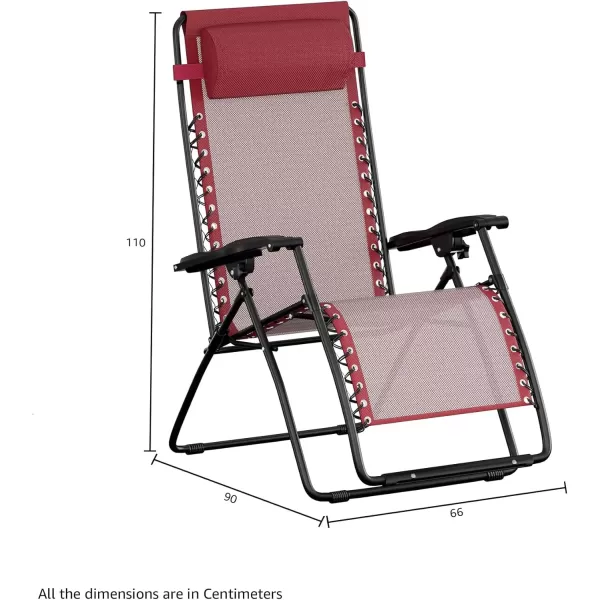 imageAmazon Basics Outdoor Textilene Adjustable Zero Gravity Folding Reclining Lounge Chair with Pillow 26quot Navy BlueBurgundy