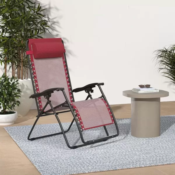 imageAmazon Basics Outdoor Textilene Adjustable Zero Gravity Folding Reclining Lounge Chair with Pillow 26quot Navy BlueBurgundy
