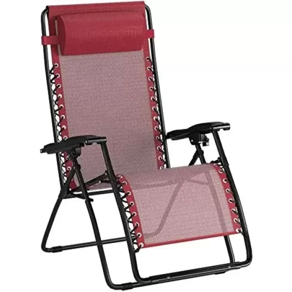imageAmazon Basics Outdoor Textilene Adjustable Zero Gravity Folding Reclining Lounge Chair with Pillow 26quot Navy BlueBurgundy