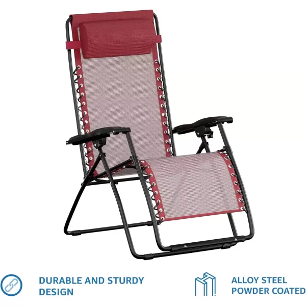 imageAmazon Basics Outdoor Textilene Adjustable Zero Gravity Folding Reclining Lounge Chair with Pillow 26quot Navy BlueBurgundy