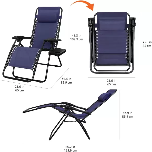 imageAmazon Basics Outdoor Textilene Adjustable Zero Gravity Folding Reclining Lounge Chair with Pillow 26quot Navy BlueNavy Blue