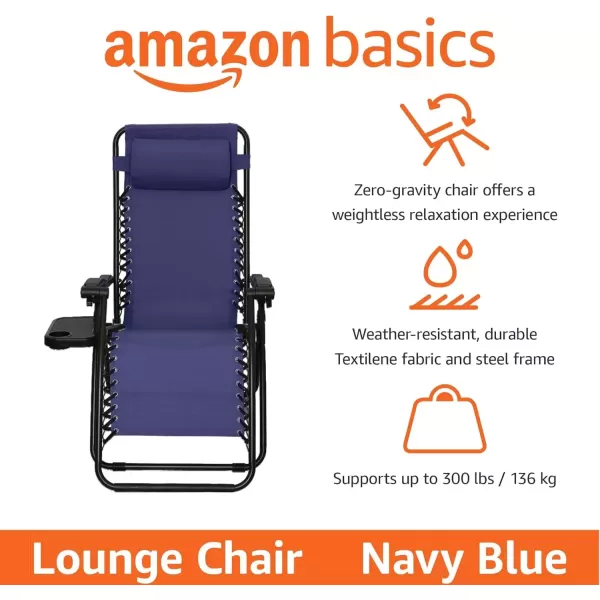 imageAmazon Basics Outdoor Textilene Adjustable Zero Gravity Folding Reclining Lounge Chair with Pillow 26quot Navy BlueNavy Blue