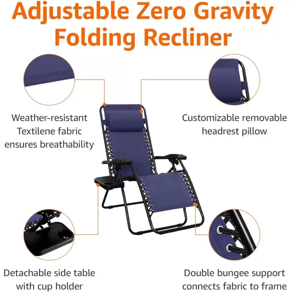 imageAmazon Basics Outdoor Textilene Adjustable Zero Gravity Folding Reclining Lounge Chair with Pillow 26quot Navy BlueNavy Blue