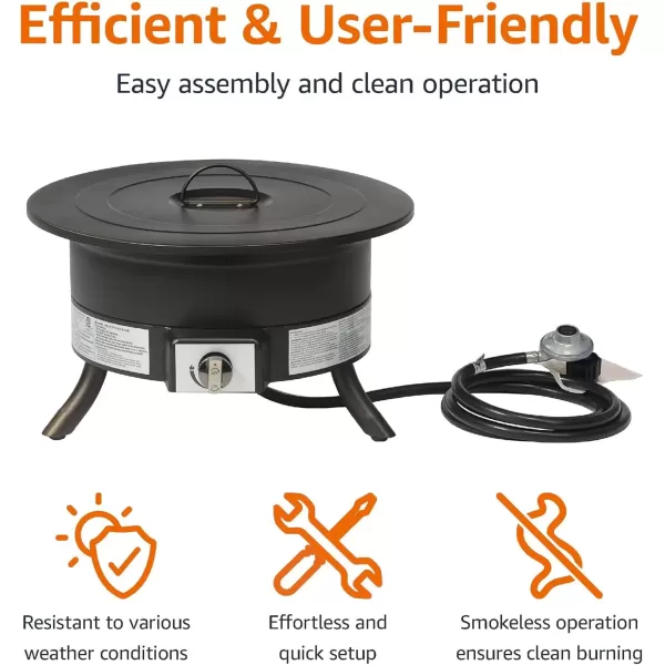 imageAmazon Basics Portable Propane Fire Pit 19 inch Round Gas for Patio 55000 BTU Carry Strapblack