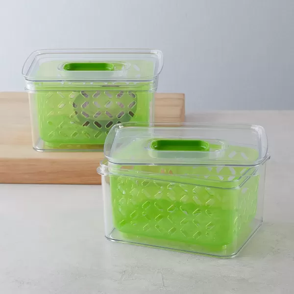 imageAmazon Basics Set of 2 Produce Food Saving Containers with Vented Lids BPA Free Plastic  2 Medium 19 Qt ClearGreen