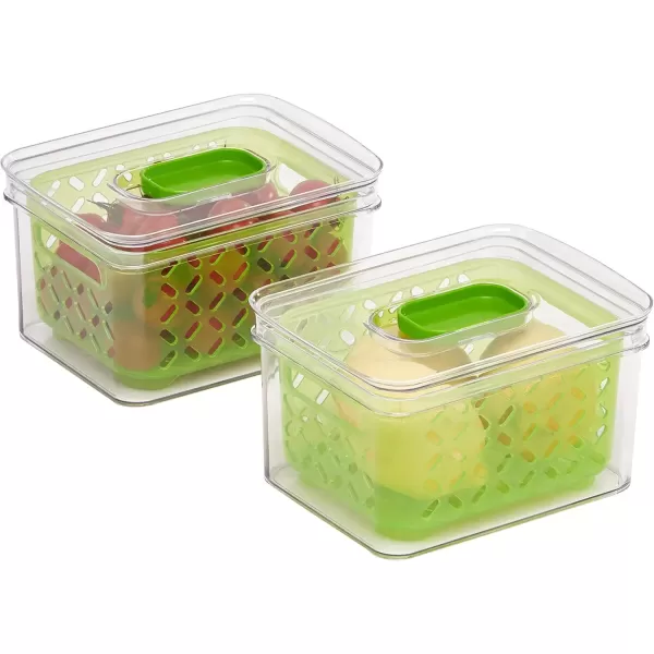 imageAmazon Basics Set of 2 Produce Food Saving Containers with Vented Lids BPA Free Plastic  2 Medium 19 Qt ClearGreen