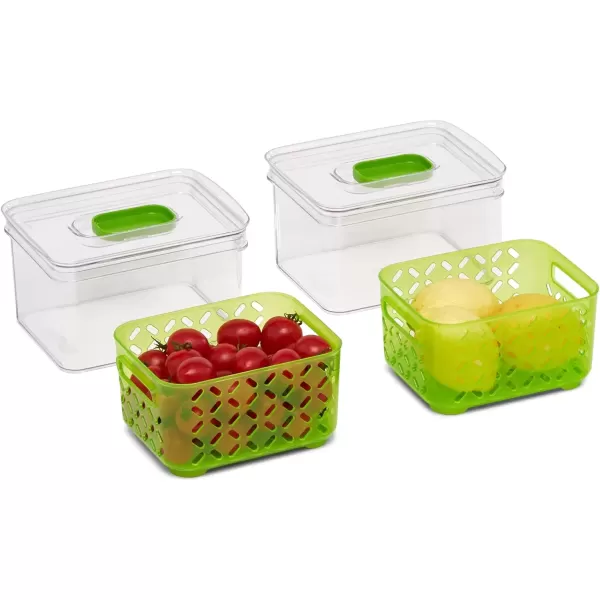 imageAmazon Basics Set of 2 Produce Food Saving Containers with Vented Lids BPA Free Plastic  2 Medium 19 Qt ClearGreen