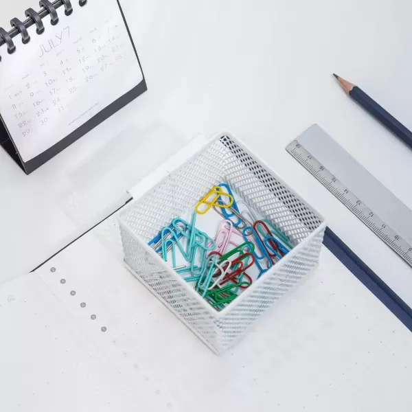 imageAmazon Basics Small Hanging Storage Accessory Box Metal Wire Mesh White