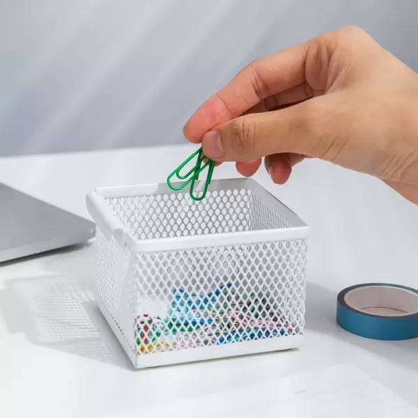 imageAmazon Basics Small Hanging Storage Accessory Box Metal Wire Mesh White