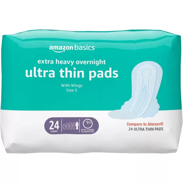 imageAmazon Basics Ultra Thin Pads with FlexiWings for Periods Long Length Super Absorbency Unscented Size 2 128 Count 4 Packs of 32 Previously SolimoSize 5